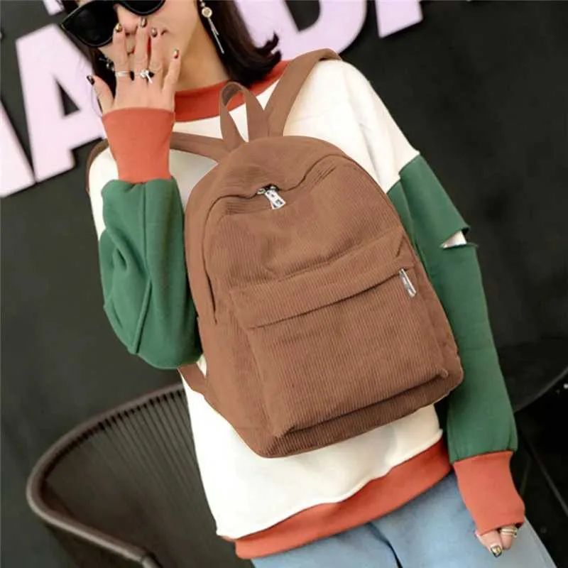 Nuova tendenza moda velluto a coste college donne tinta unita scuola zaino viaggio borse a tracolla per adolescenti C241011 C241011_voghion.com