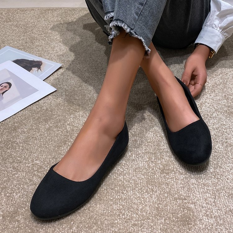 large Size Women's Shallow-mouth Shoes New Comfortable Flat-soled Suede Slip-on Women's Shoes In Stock_voghion.com
