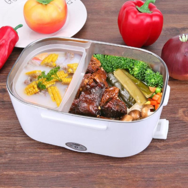 Lunch Box elettrico riscaldante a 2 strati Contenitore per alimenti Bento Box portatile con cucchiaio MINI Cuociriso 12V 40W per casa e ufficio_voghion.com