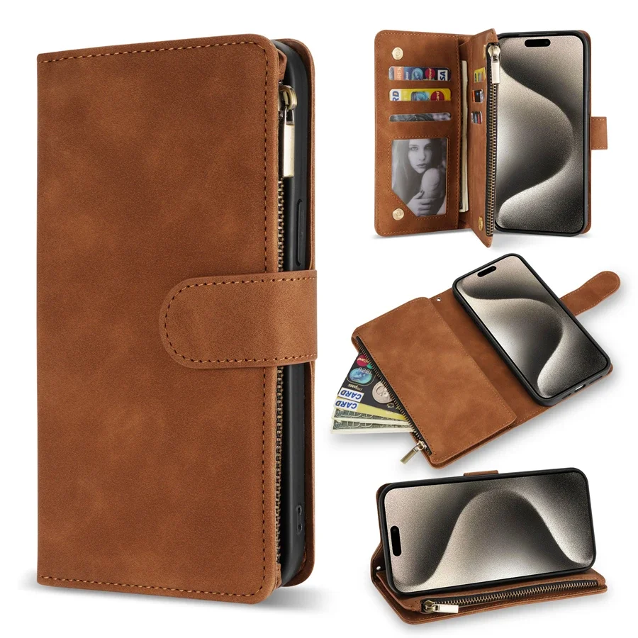 Leather Wallet Phone Case For Iphone With Magnetic Kickstand_voghion.com