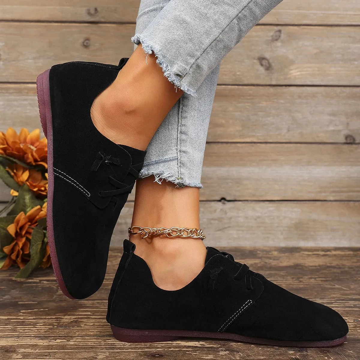 2025 Spring Womens Flat Fashion Round Toe Flats Lightweight Lace-up Sofe Single Shoes Outdoor Casual Sneakers atos_voghion.com