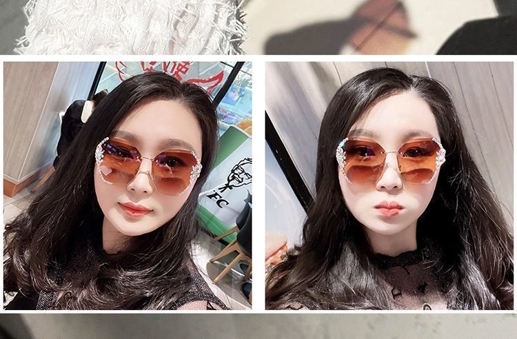 Occhiali da sole famosi in Internet con diamanti per donna con un viso grande e snello, piccoli cristalli senza montatura resistenti ai raggi UV_voghion.com