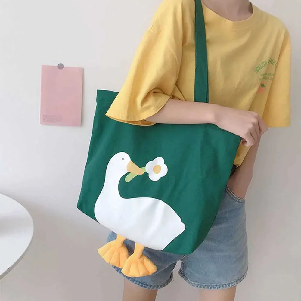 Neue warme Shopper süße Ente Papier Box Druck Casual Kai Baumwolle Canvas Einkaufstasche Y241109_voghion.com
