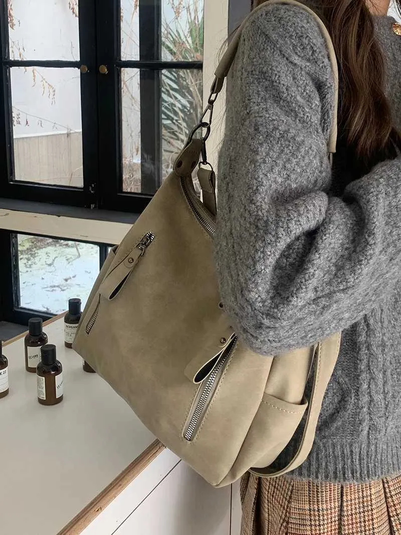 Sacs à bandoulière décontractés en cuir givré solide pour femmes de grande capacité pour l'automne et l'hiver_voghion.com