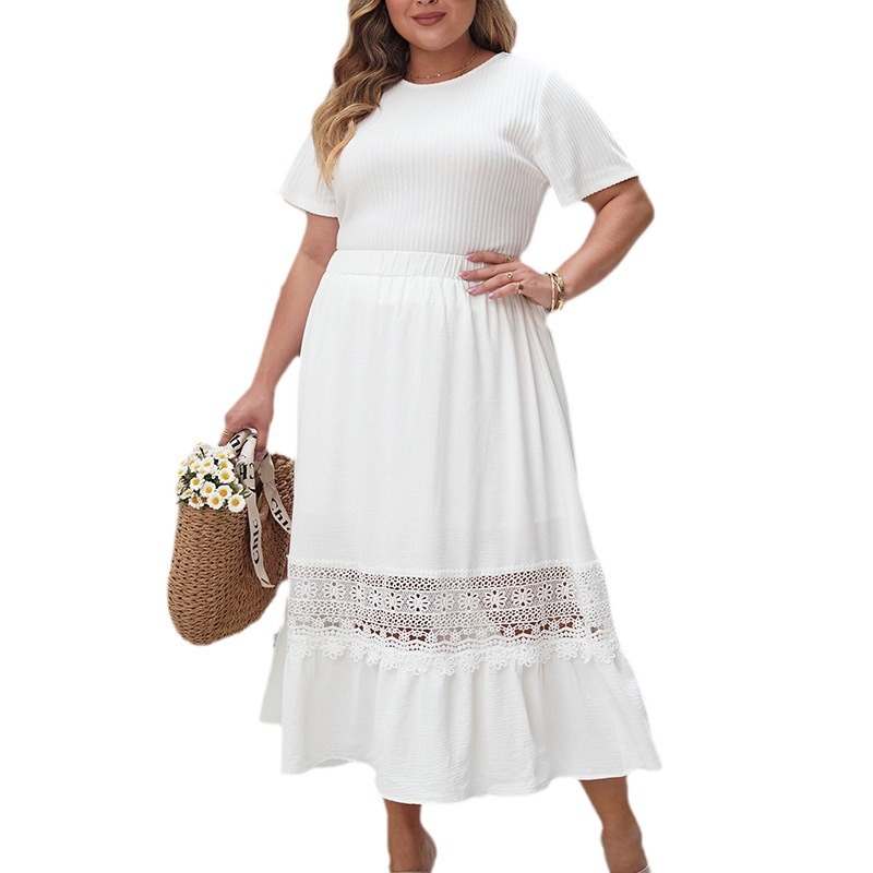 Women's Clothing casual skirt 2024 autumn and winter temperament elegant high waist hollow white long skirt_voghion.com