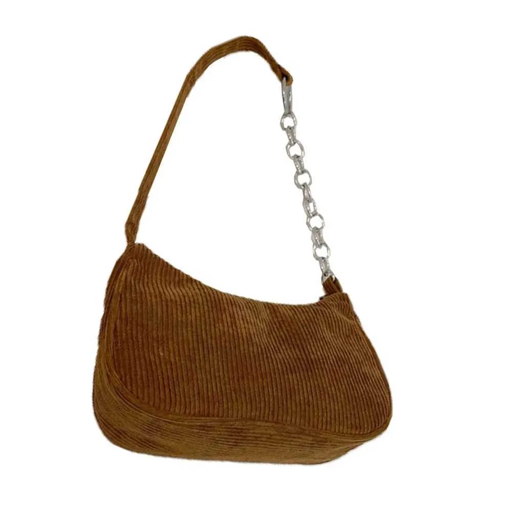 Geantă mică de mână cu lanț și curea pătrată sub braț, din catifea reiată, culoare solidă, cu fermoar, geantă de umăr vintage DIYC241018_voghion.com