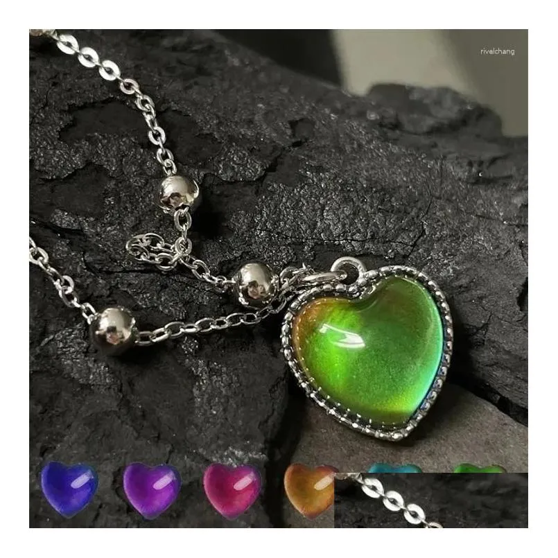 Anhänger Halsketten Thermochrome Stimmungsmonitor Herz Halskette Farbwechsel als Emperatur Frauen Mädchen Schlüsselbein Kette Liebhaber_voghion.com