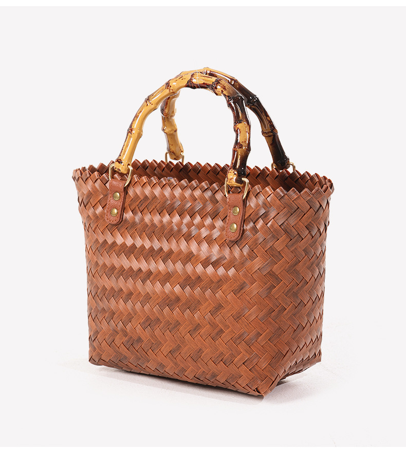 Simple retro hand-held straw bag new imitation bamboo hand-held straw bag woven bag holiday beach bag versatile women's bag_voghion.com