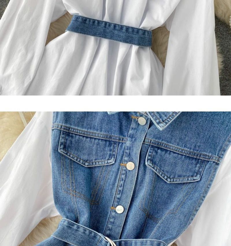 Women's Clothing polo collar denim two-piece long-sleeved shirt with a niche mid-length waist and chic top_voghion.com