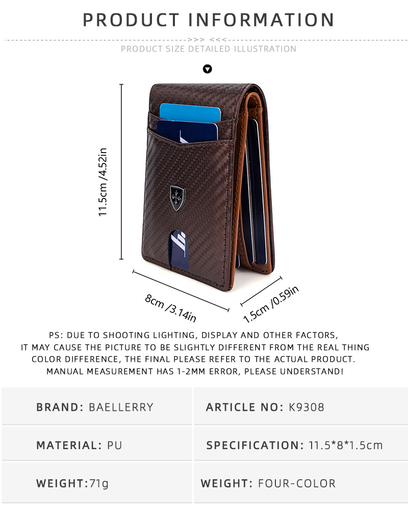 Ανδρικό πορτοφόλι με κοντό κλιπ από ανθρακονήματα και λεπτή μαγνητική τσάντα πολλαπλών θέσεων για κάρτες_voghion.com