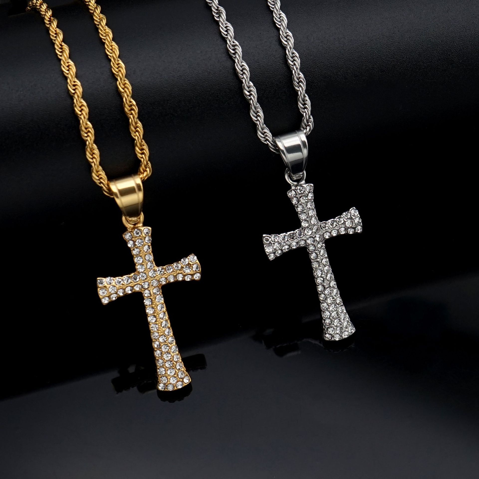 Stainless steel simple full diamond K cross pendant accessories