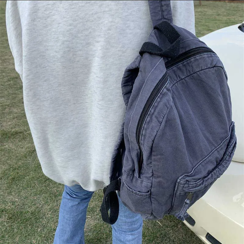 Vintage platneni ruksak za žene s patentnim zatvaračem, ležeran, srednjeg kapaciteta, u preppy stilu, ženski, Ba241031_voghion.com