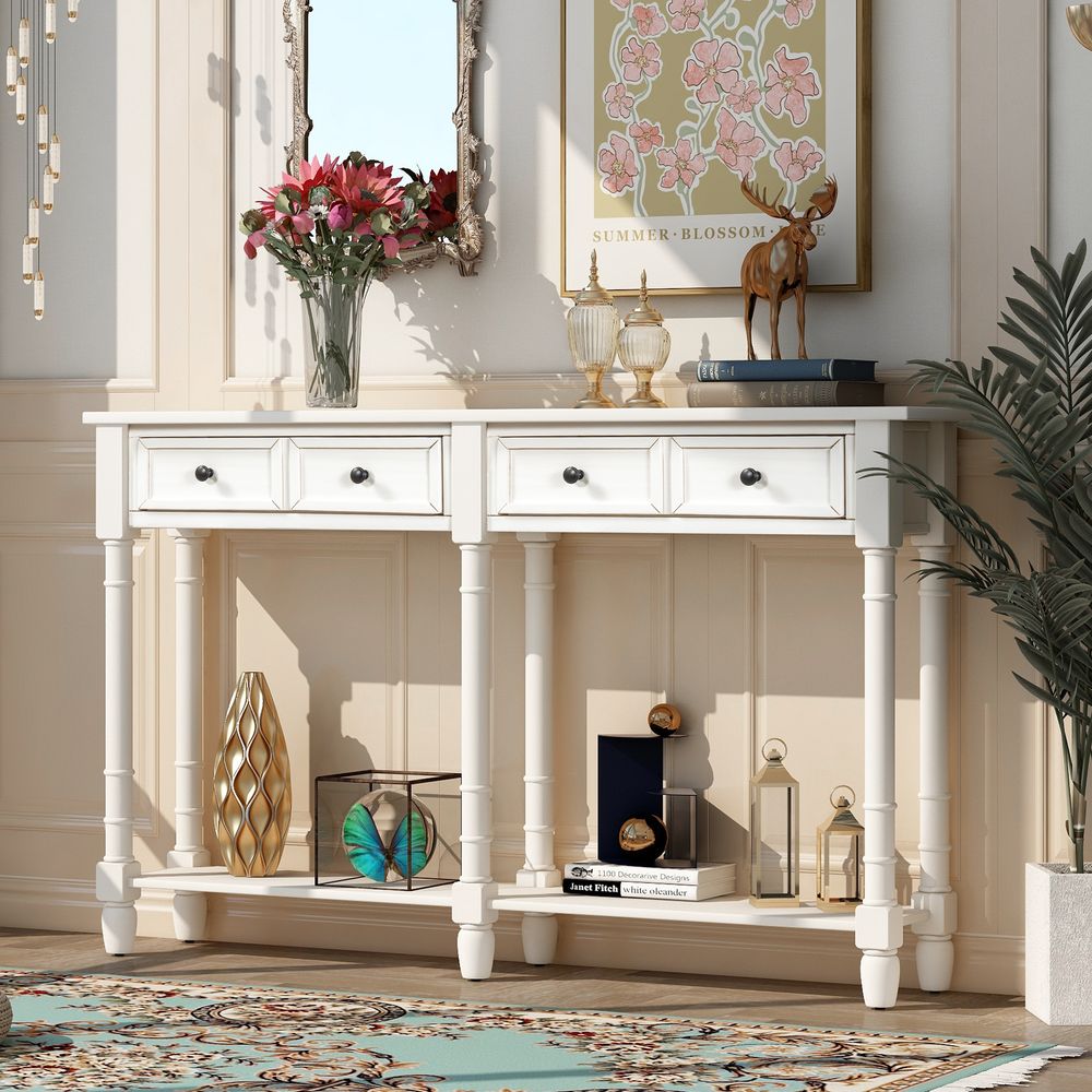 Console Table Sofa Table Easy Assembly With Two Storage Drawers And Bottom Shelf For Living Room,Entryway_voghion.com