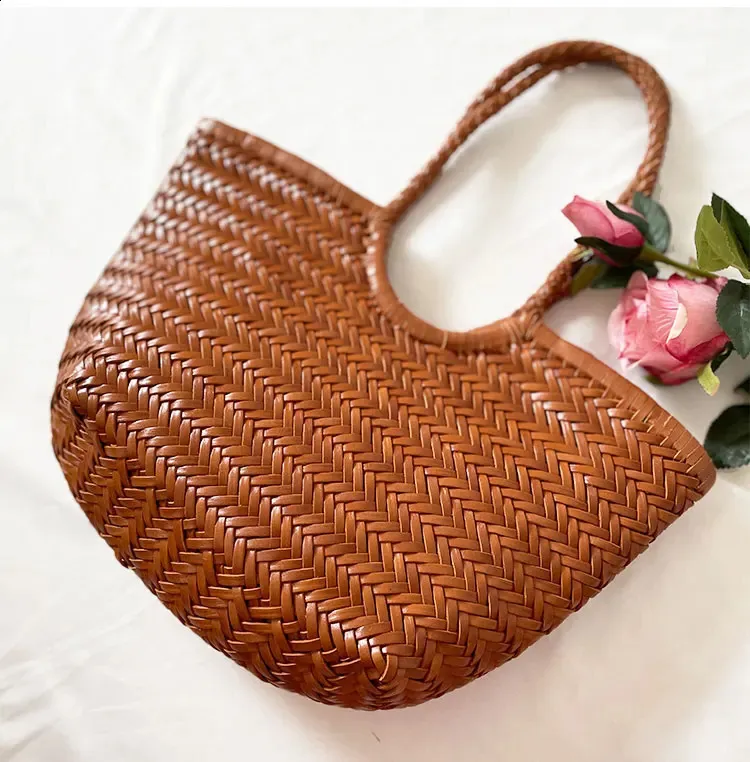 Echtes Leder Geflochtene Schultertasche Damen Sommer Tasche_voghion.com