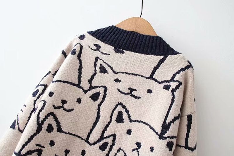 Women's Clothing Knitted cardigan jacket women's knitted new bear jacquard loose lazy style sweater_voghion.com