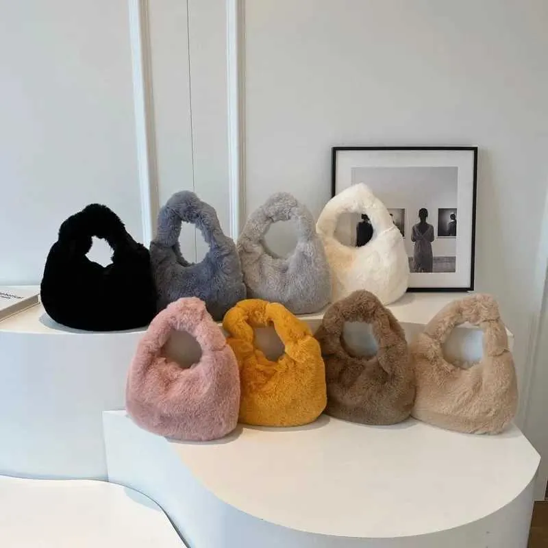 Portafoglio da donna con manico corto Fi Cluh carino Wen Fur Small Half Mo caldo peluche borsa da polso Y241106_voghion.com