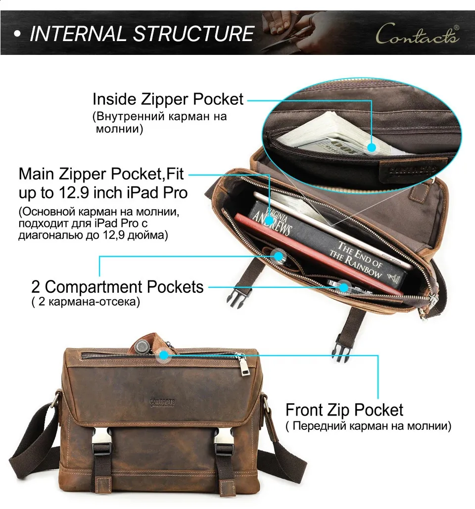 Echtes Leder Klappe Schulter Messenger Bag für Männer Cross Body kleine Aktentasche männliche Büro Dokument für iPad Pro 13 12,9_voghion.com