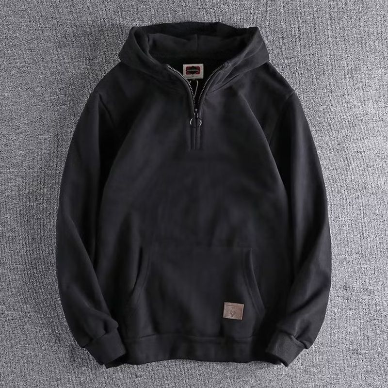 American Mode lässig halboffener Hals 2023 Herbst Jugendjacke dick geschlungen Wollpullover für Herren Felpa con cappuccio Trend_voghion.com