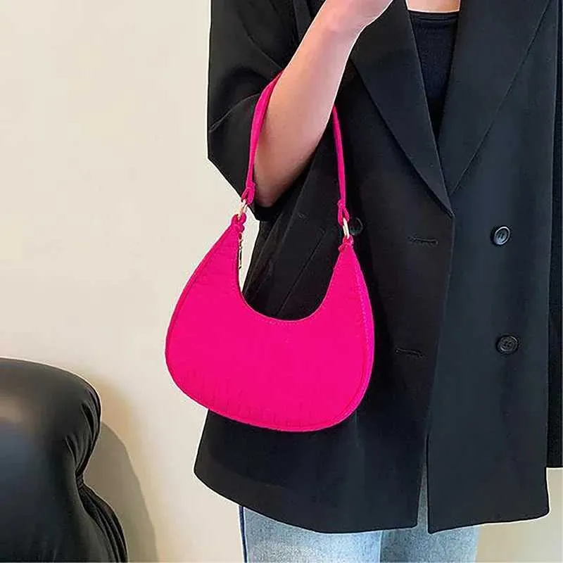 Crescent Shoulder Bag For Women Felt Armpit Handbag Elegant_voghion.com
