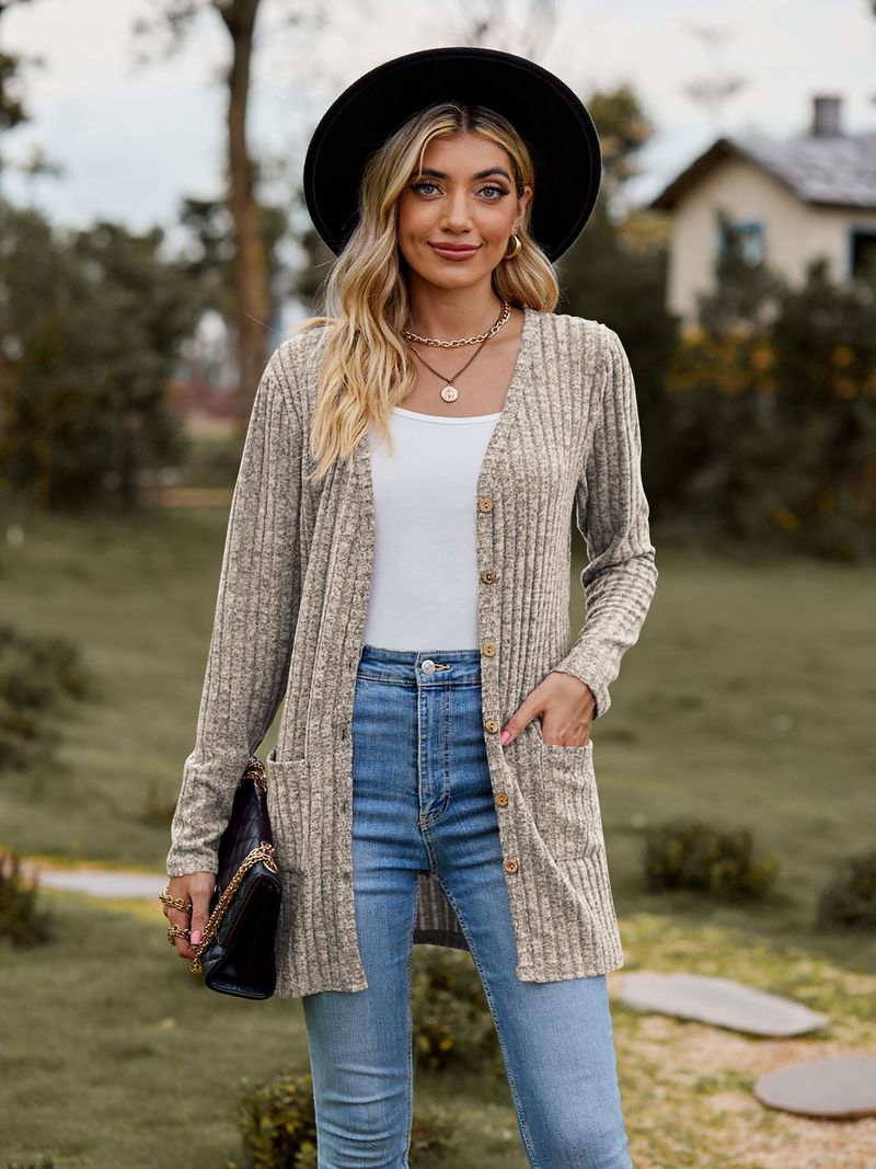 Neue kleidung gebürstet pit streifen einfarbig langarm frauen strickjacke jacke_voghion.com