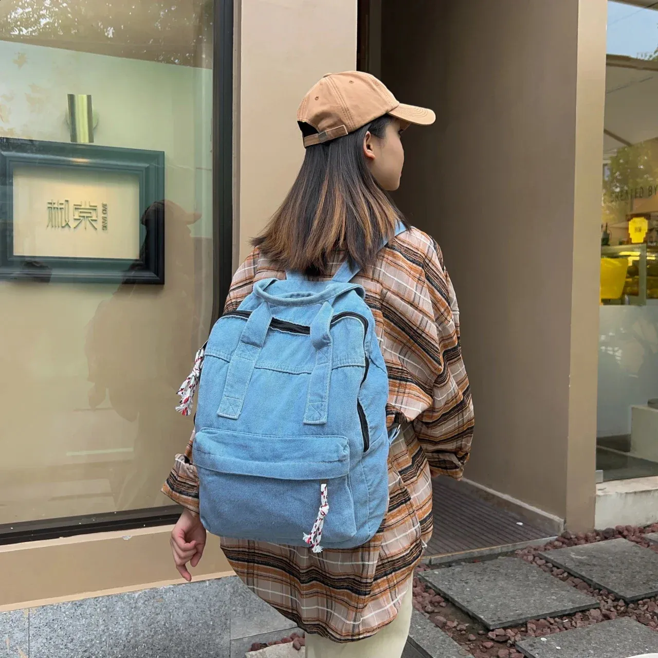 Retro Denim Womens Backpack Canvas Shoulders Bag College Knapsack Big Packbag Travel Rucksack Student Jeans Mochila Y2K_voghion.com