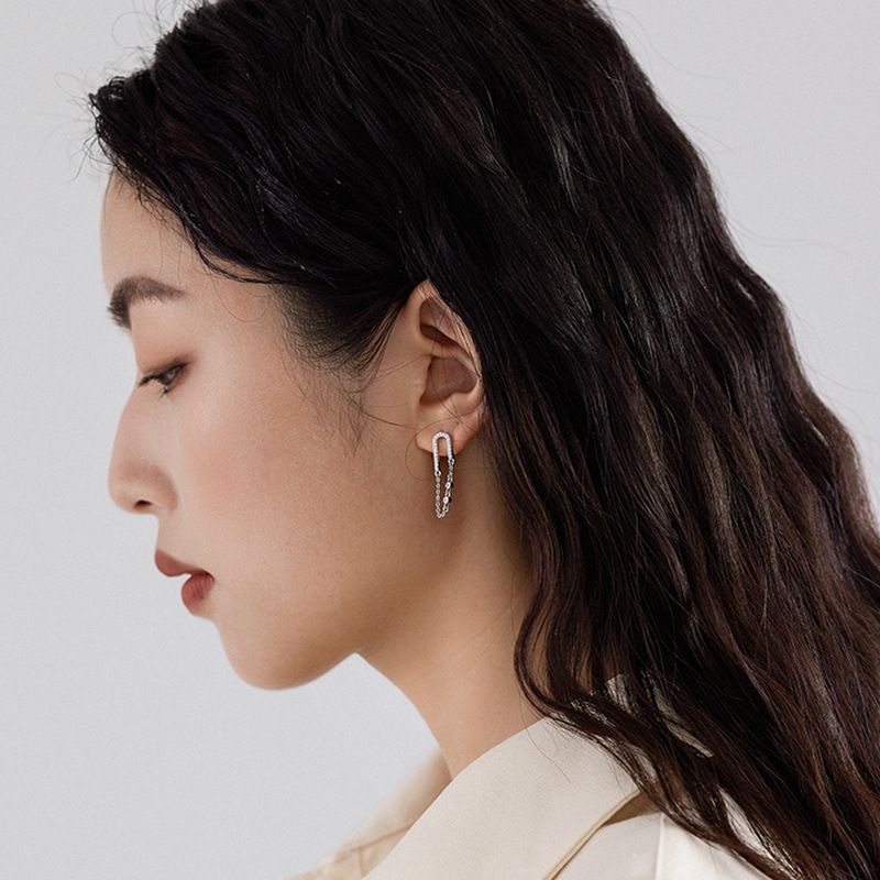 Earrings sterg chain zircon earrings female sier jewelry processing_voghion.com