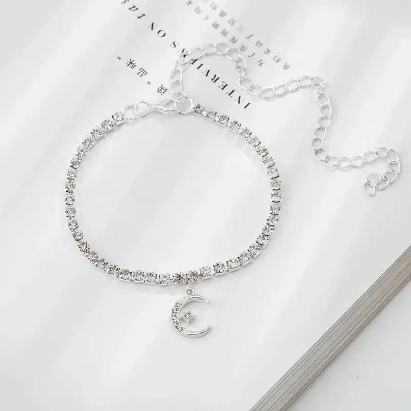 Cavigliere Classico Zircone Cubico Catena Lunare Donna Moda Argento Braccialetto da Spiaggia Caviglia Gioielli a Piedi NudiL2403_voghion.com