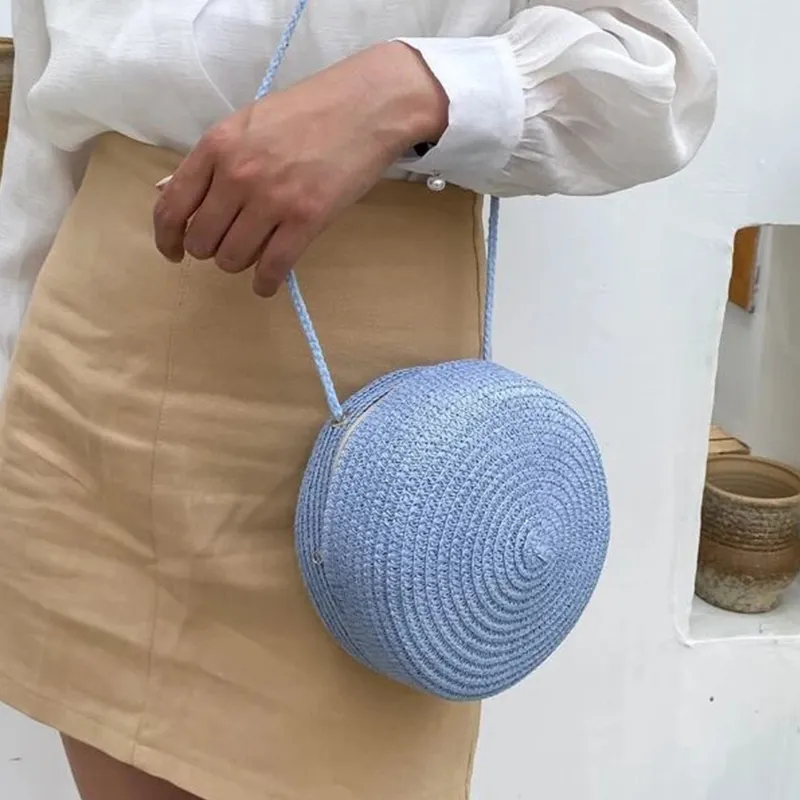 Sacs à bandoulière en paille tissée d'été pour femmes, sac à main rond en rotin fait à la main, petit sac de plage, de voyage, à bandoulière_voghion.com