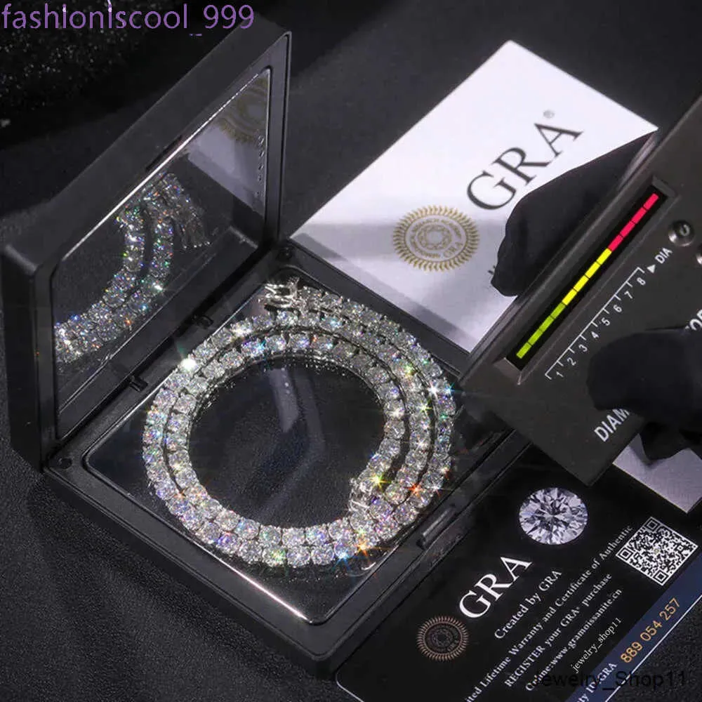 Κολιέ βραχιόλι Hip-Hop τένις Sterling Sier VVS Moissanite διαμάντι cluster παγωμένη κουβανέζικη αλυσίδα για άνδρες γυναίκες_voghion.com