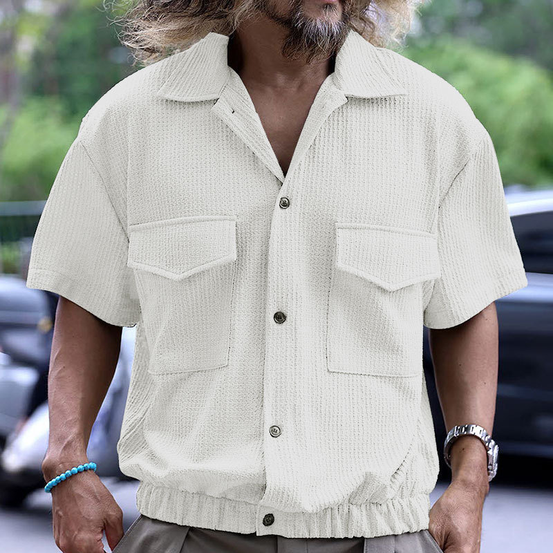 Camicia casual estiva da uomo a maniche corte con cardigan multitasche Bubble 2024_voghion.com