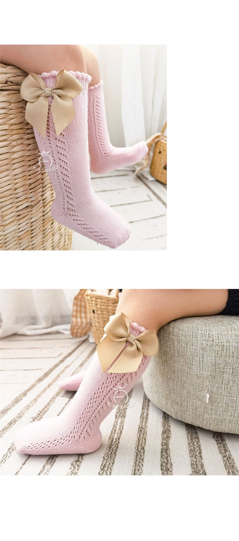 Neu Sommer Baby Knie Hohe Socken Kinder Mädchen Bogen Lange Socke Weiche Baumwolle Mesh Atmungsaktive Kinder_voghion.com