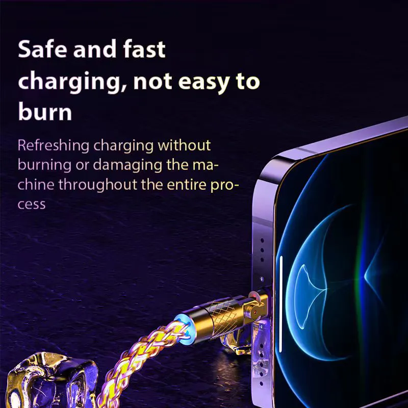 Câble de chargement USB-C pour voiture, lumière colorée RVB 120 W 6 A, transfert de données rapide, compatible avec iPhone/Samsung/Xiaomi_voghion.com