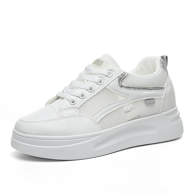 White Women's Height Increasing Sneakers Summer Mesh Casual Shoes_voghion.com