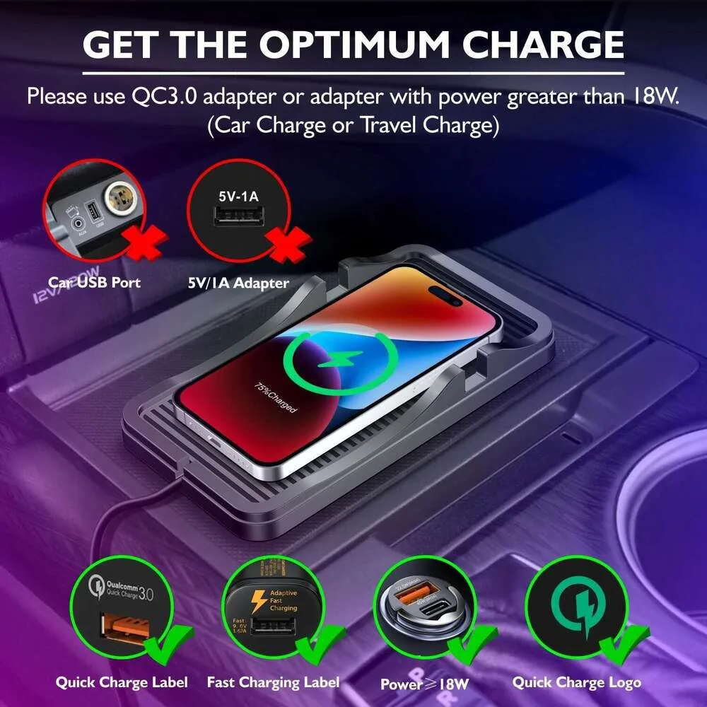 Chargeur de voiture sans fil, tapis de chargement rapide 15 W, 10 W, 7,5 W, adaptateur de charge rapide, support pour iPhone 14, 13, 12, 11, Samsung_voghion.com