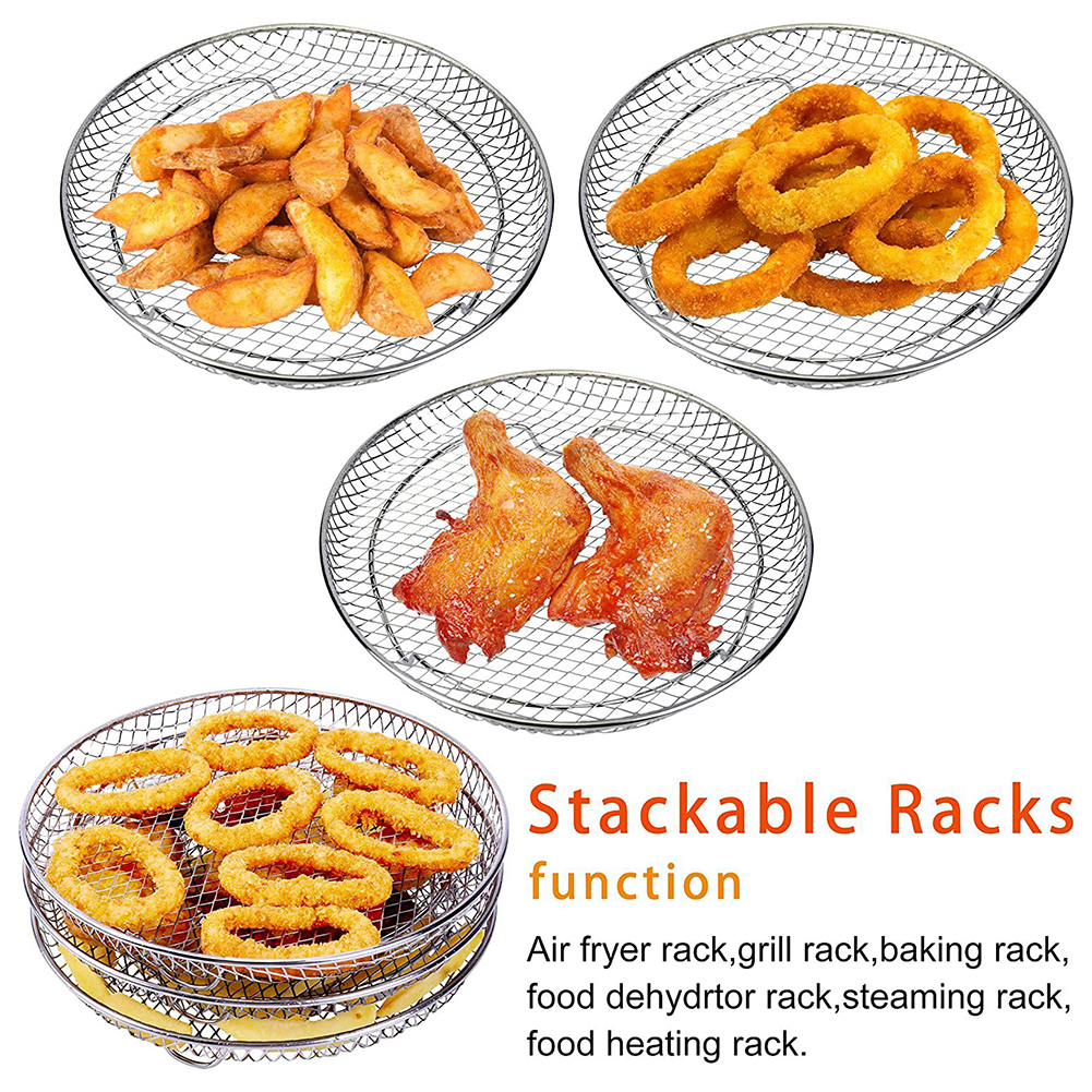 3-lagiger Grillrost für die Heißluftfritteuse, Edelstahlkorb, Bratrosthalter, BBQ-Grill, Kochrost, Dampfgarerrost für Küchenöfen_voghion.com