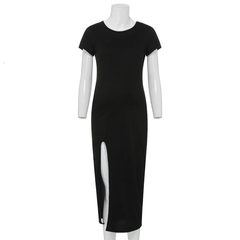 Kleider für Schwangere, eng, offen, lang, für Damen, einfarbig, O-Ausschnitt, Umstandskleid, Frühling, Sommer, kurzärmelig, Schwangerschaftskleidung 230404_voghion.com