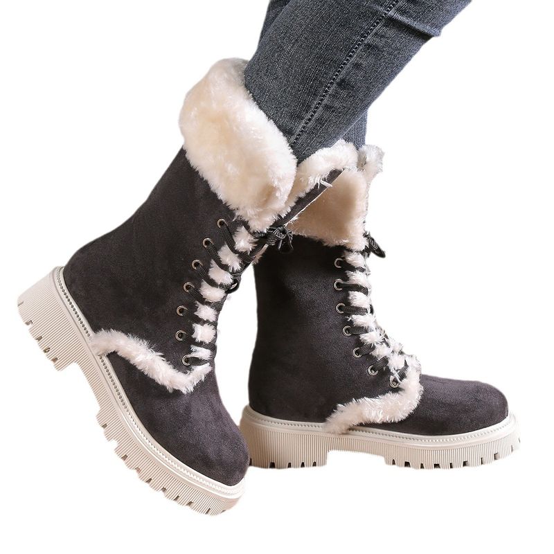 Foreign trade 2023 Winter New thick heel warm fleece-ed strap plus size 43 furry snow boots wholesale_voghion.com