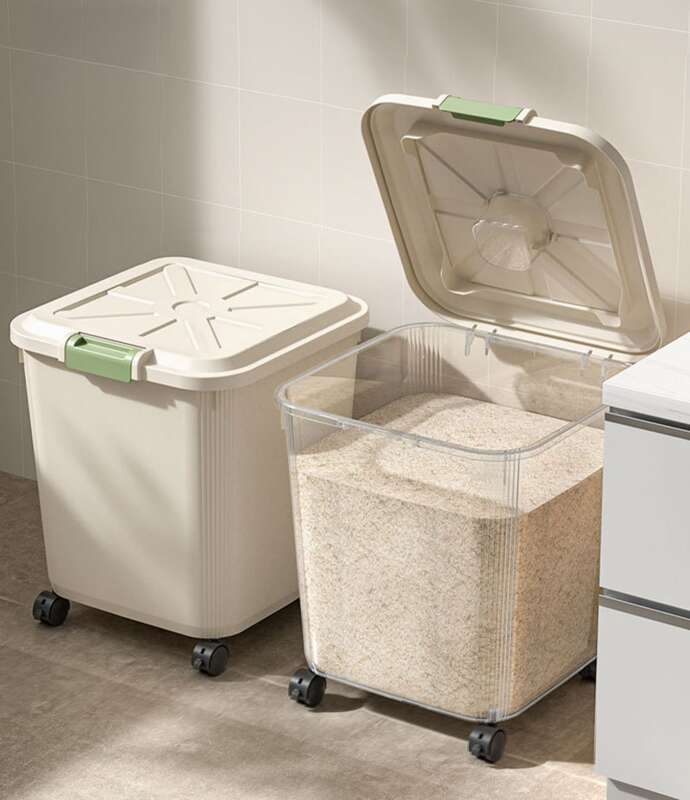 30 Household Bucket Insect And Moisture Resistant Kitchen, Sealed With Wheels, Food Grade 50 Pound Rice Flour Storage_voghion.com