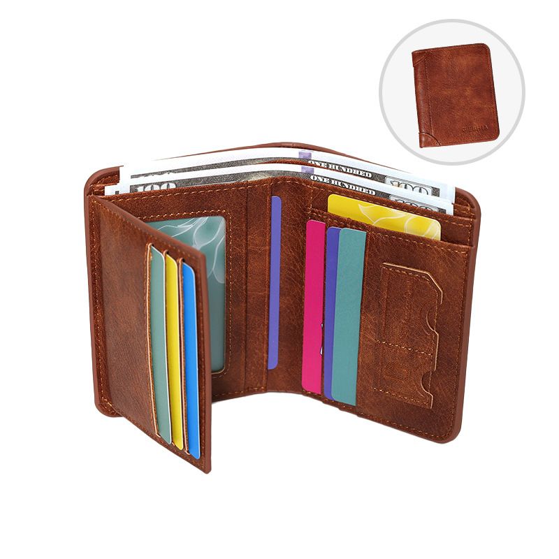 Herren Geldbörse High End Retro PU Kurze Herren Klappbare Kreditkartentasche Kann Münzgeldbörse Verstauen_voghion.com