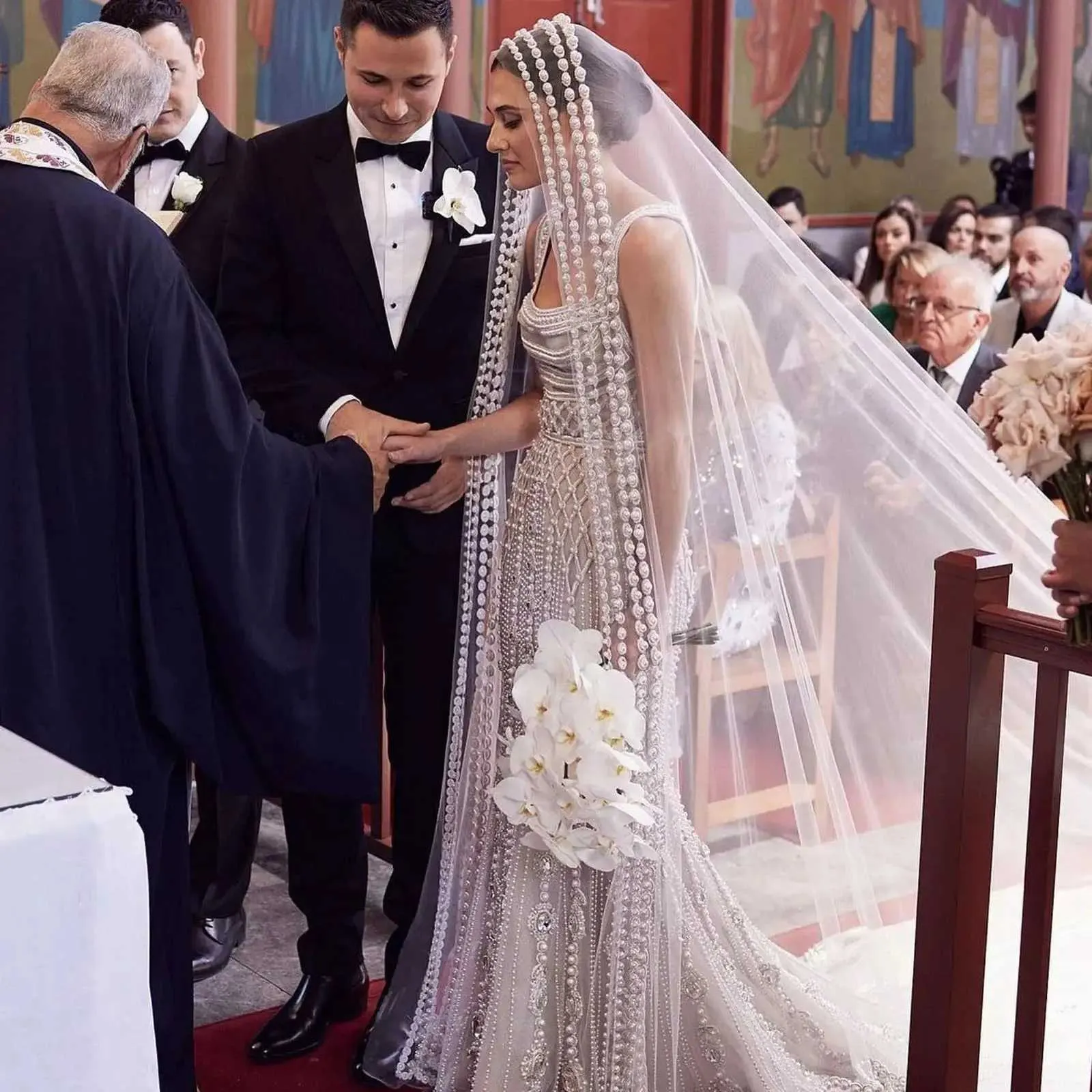 Voile de mariée extra long, cathédrale, perlé, 3 m de large, avec peigne, accessoires de mariage, V159_voghion.com