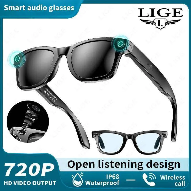 LIGE Camera Smart Music Glasses Make Receive Call Bluetooth Headset Recording Photo Recognition Anti Blue Light UV_voghion.com