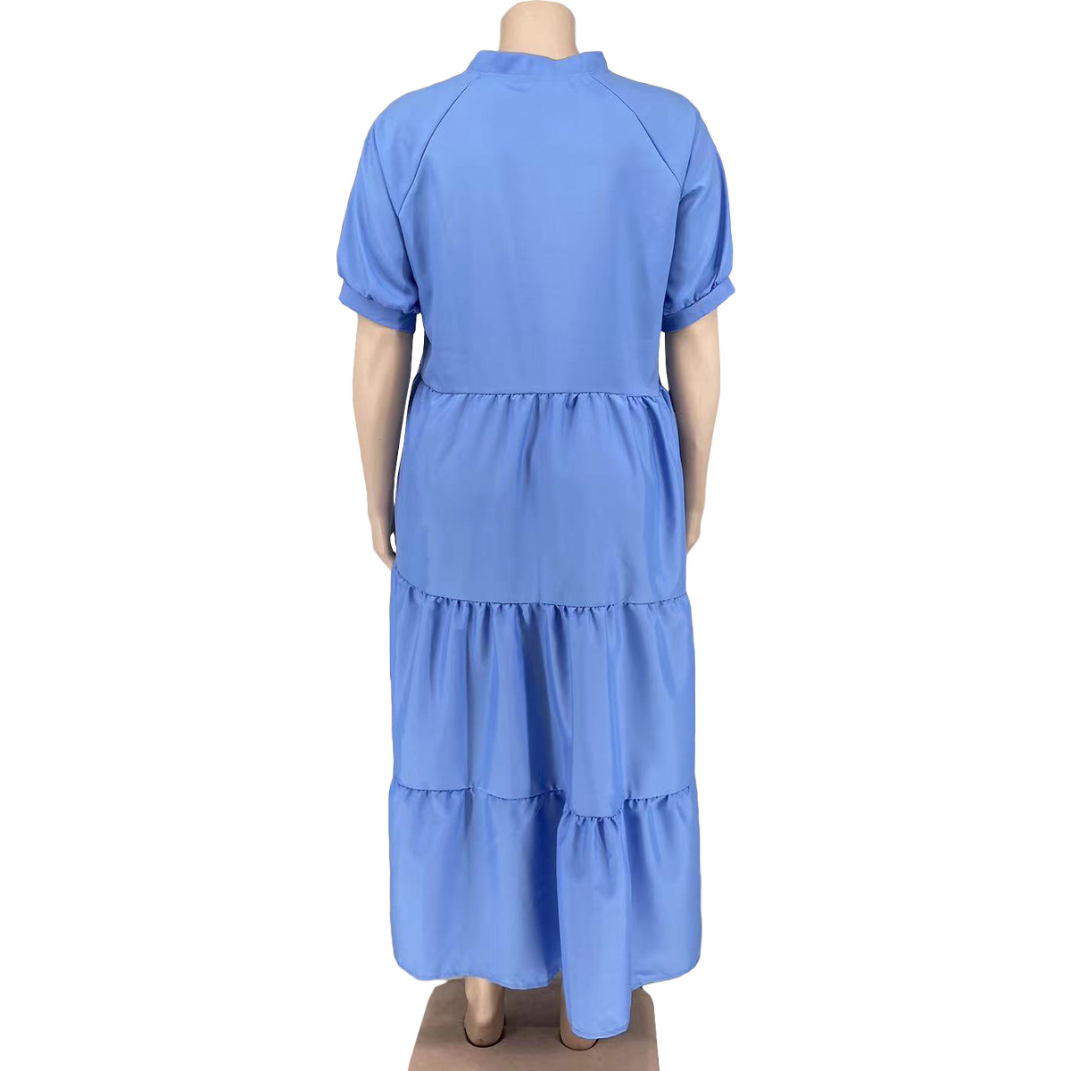 Abito con risvolto casual con bottoni alla moda da donna taglie forti_voghion.com