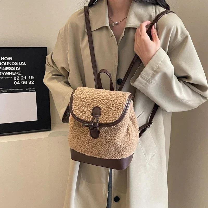 Winter Warm Lamb Wool Women Backpack Fashion er Plush Handbag Anti Theft Backbag Lady Casual Shoulder Crossbody Bag_voghion.com