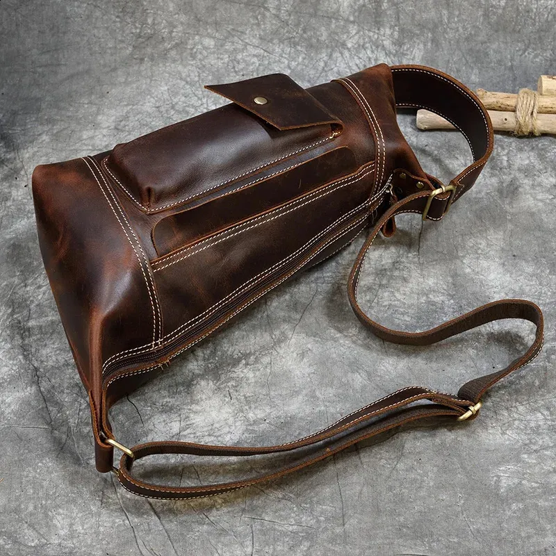 Featured Mens Genuine Backpack Crazy Horse Leather Daypack Travel Male Laptop Unique Bagpack Man Chest Bag 240902_voghion.com