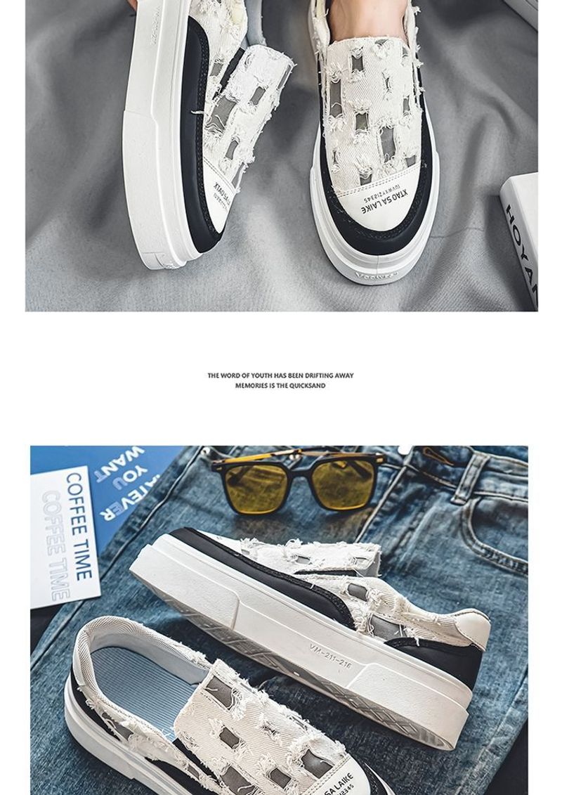 MannNeil 2024 New Summer Breathable Canvas Trdy M's Versatile Instagram High Street Brok Hole Beggar Board Shoes_voghion.com