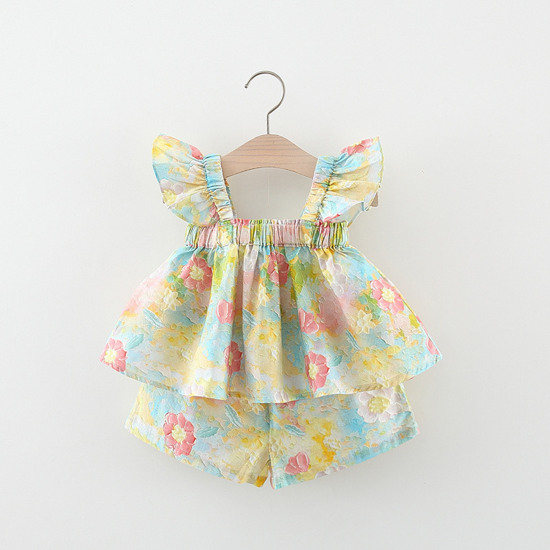 Baby Mädchen Set 2tlg. Kinderkleidung 0-6 Monate Sommer Blumen bedruckt Tops mit Shorts Anzug_voghion.com