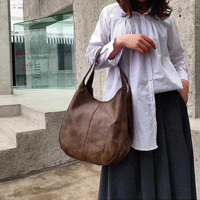 Women Vintage Shoulder Bag Designers PU Leather Handbags Female Top-handle Hobo Bags Fashion Brand Large Capacity_voghion.com