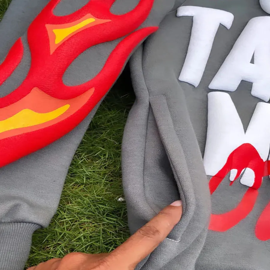 Uus disainer mood Y2K Flame kirjatrükiga tänava vabaaja trendi kardigan mantel meeste ja naiste avar kapuuts Suurus M-2XL_voghion.com
