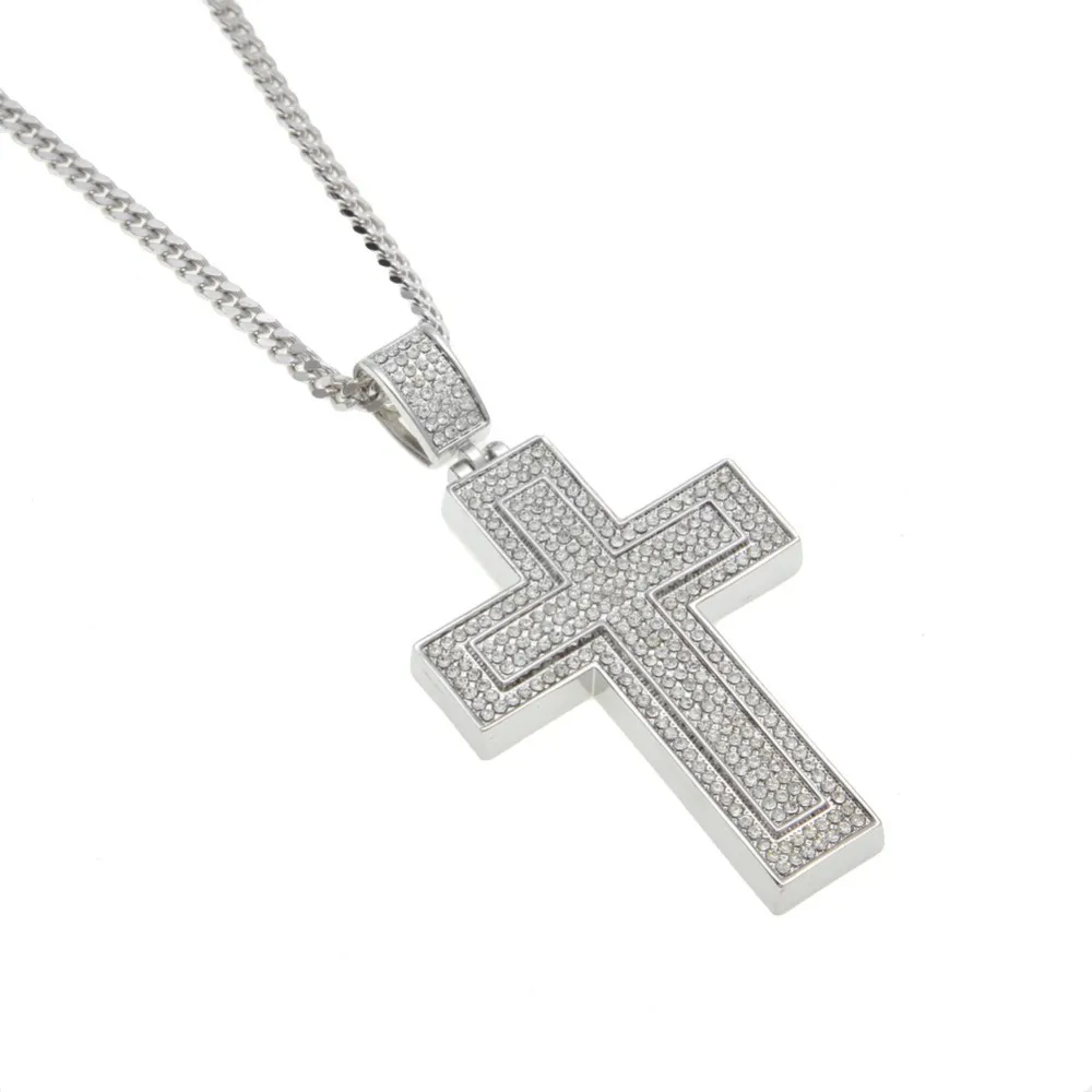 Gold Cross Pendant Necklace With Cuban Link Chain For Men_voghion.com