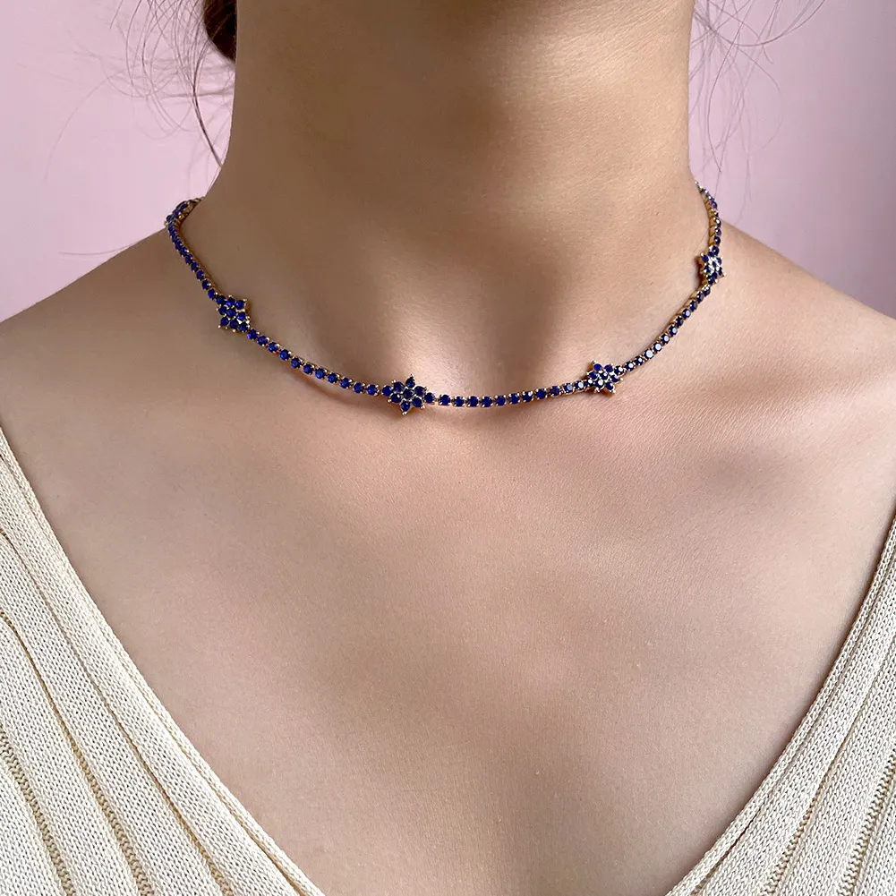 Chaînes 2022 Collier de chaîne de tennis en strass coloré pour femmes Colliers ras du cou en cristal de couleur or_voghion.com